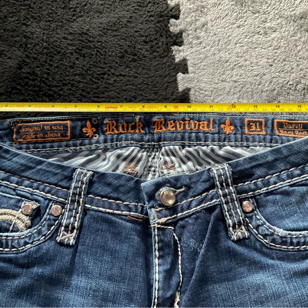 Rock Revival Women's Dark Blue Denim Jeans with Contrast Stitching